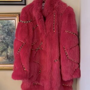 Moschino for H&M PINK faux Fur chain coat size M Medium jacket